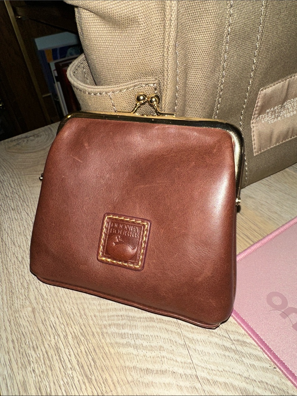 Dooney & Bourke Brown Leather Kiss-Lock Wallet